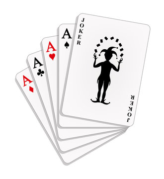 Playing cards - four aces and a joker