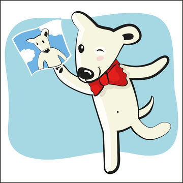 cartoon funny dog with photocard