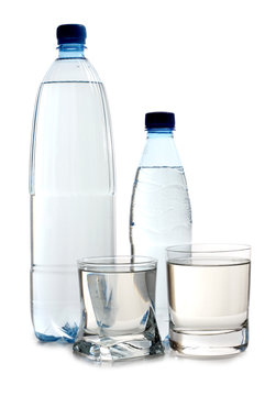 Water on bottles and cups