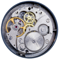 clockwork with gears, spring, ruby