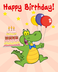 Crocodile Holding Up A Birthday Cake With Candles