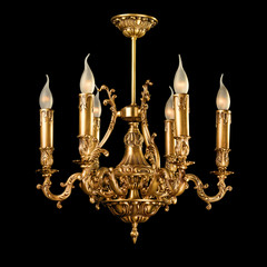 Vintage chandelier isolated on black