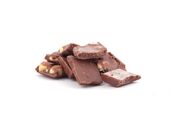 Broken chocolate bar on a white background