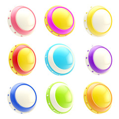 Set of colorful glossy button templates isolated
