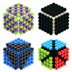 Abstract cubes built of glossy spheres isolated