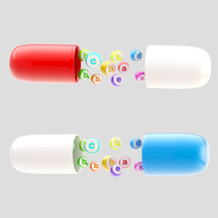 Glossy vitamine pills with vitamine dragees inside