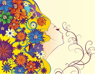 Crédence de cuisine en verre imprimé Femme fleurs vecteur, printemps, femme, fantaisie, profil, à, fleurs