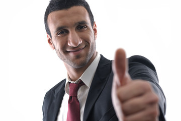 Businessmen making his thumb up saying OK
