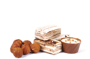 Chocolate and nuts over white