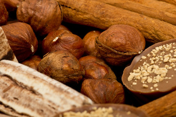 coffee beans, cinnamon and nuts
