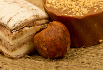 coffee beans, nuts and sweet