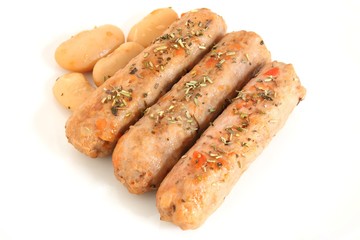 piccole salsicce cotte con fagioli e pomodoro