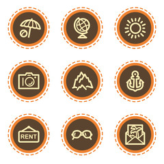Travel web icons set 5, vintage buttons