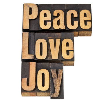 peace, love and joy in letterpress