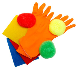 Kit for cleaning (rubber gloves, sponges, napkins) isolated on a