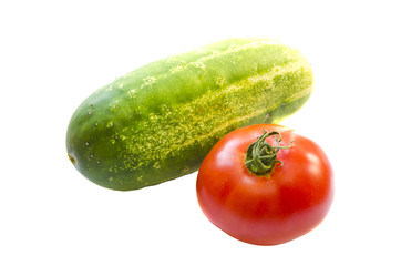 Cucumber tomato healthy food vegetables isolated