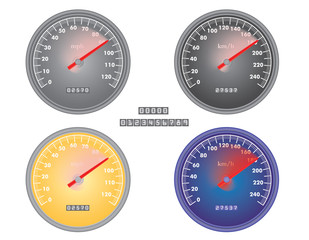 set of mph and kph speedometers vector illustration