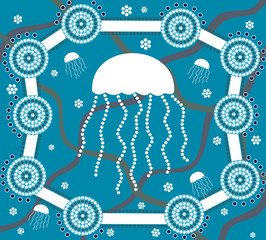 Fototapeta premium Jellyfish in dot painting style