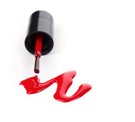 red nail polish and brush isolated on white