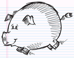 Notebook Doodle Sketch Pig Vector Illustration