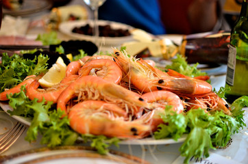 Fresh cooked Australian prawns on a platter