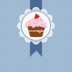 birthday card with strawberry cake and pink ribbon and bow