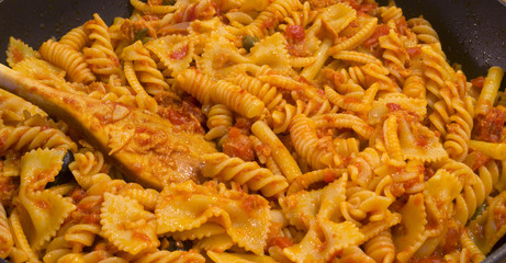 detail of  fusilli and tuna