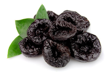 Prunes with leafs