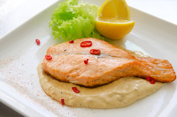 Grilled salmon steak