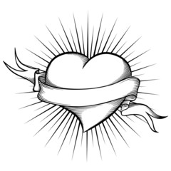 Heart with ribbon in tattoo style.