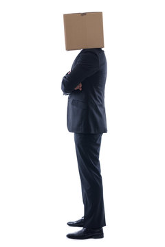 business man with an box on his head