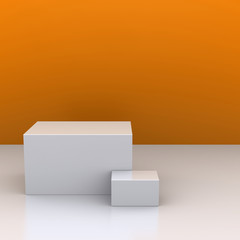 The white boxes in the background of an orange wall