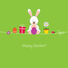 Easter card with color eggs and rabbit