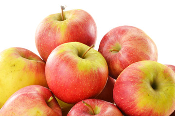 Composition with apples in basket isolated on white