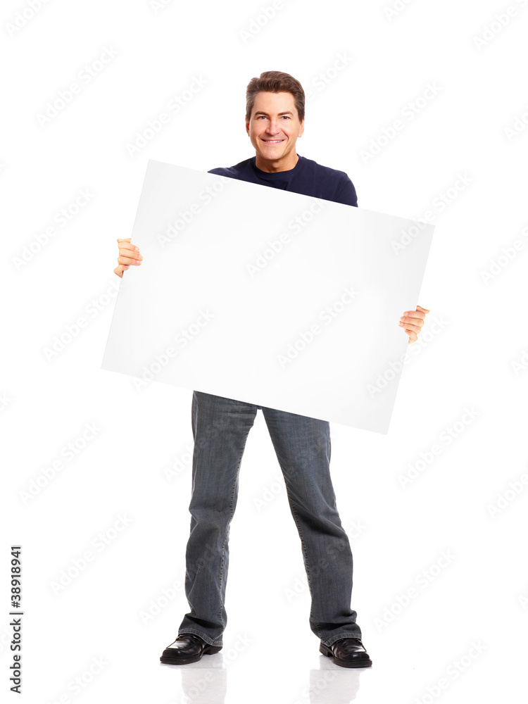 Poster Young man with banner.