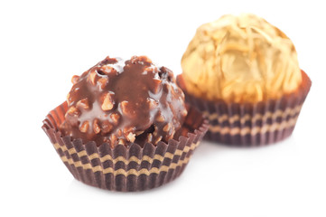 Chocolate candy over white background