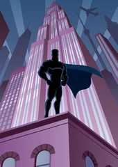 Abwaschbare Fototapete Superhelden Superheld in der Stadt