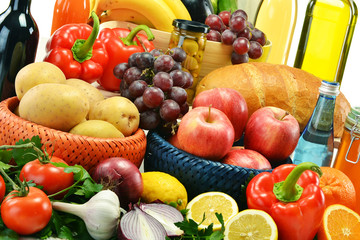 Composition with groceries and basket