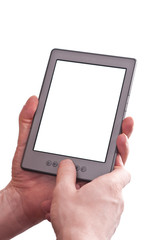 Zwei Hände halten einen e-Book-Reader