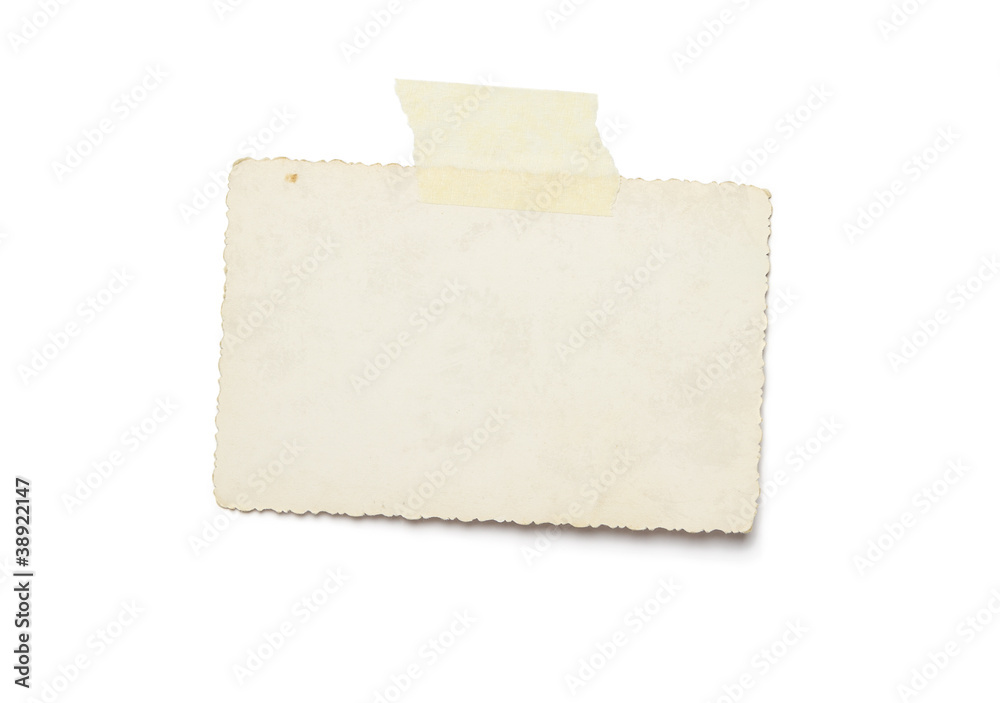 Poster old photo with adhesive tape isolated on white background