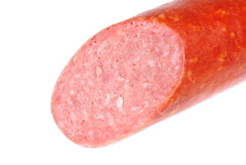 one salami sausage  on  white