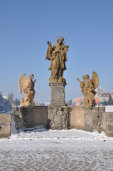 Sculptures on old bridge Pisek