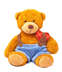 teddy bear toy with heart on white background