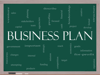 Business Plan Word Cloud Concept on a Blackboard