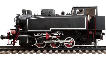 Fototapeta na wymiar Old steam engine locomotive isolated on white