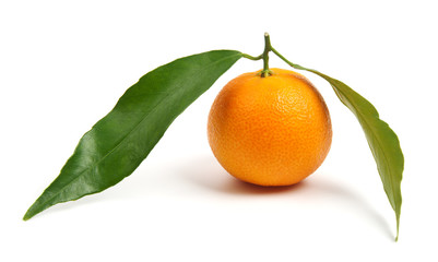 Tangerine with leaves isolated on white