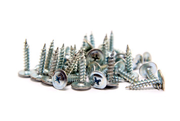 steel screws on white background
