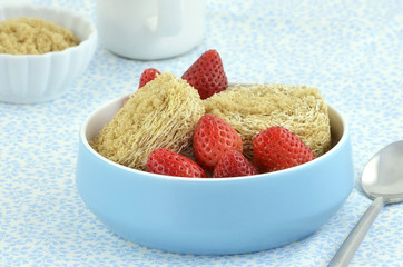 Whole grain cereal biscuits with strawberries