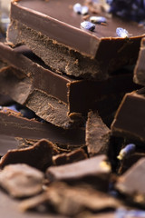 Homemade chocolate with lavender flowers