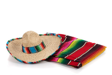 Serape and sombrero on a white background